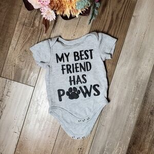 My Best Friend Has Paws Gray and Black Raised 3D Graphic Bodysuit Size 6m EUC